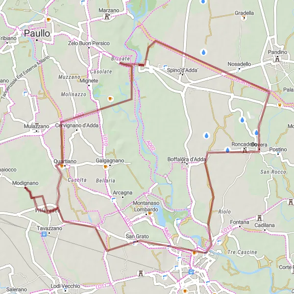 Kartminiatyr av "Äventyrlig grusvägstur i Lombardia" cykelinspiration i Lombardia, Italy. Genererad av Tarmacs.app cykelruttplanerare