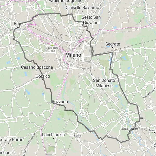 Miniature de la carte de l'inspiration cycliste "Le tour des banlieues milanaises" dans la Lombardia, Italy. Générée par le planificateur d'itinéraire cycliste Tarmacs.app