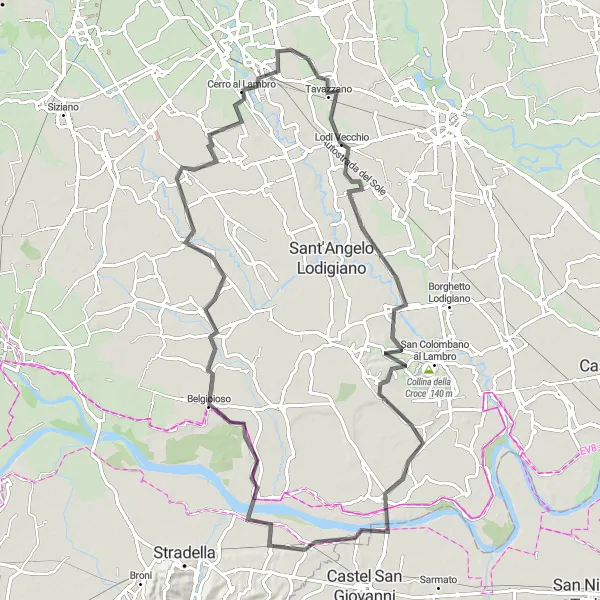 Miniature de la carte de l'inspiration cycliste "Excursion à travers Badia Pavese" dans la Lombardia, Italy. Générée par le planificateur d'itinéraire cycliste Tarmacs.app