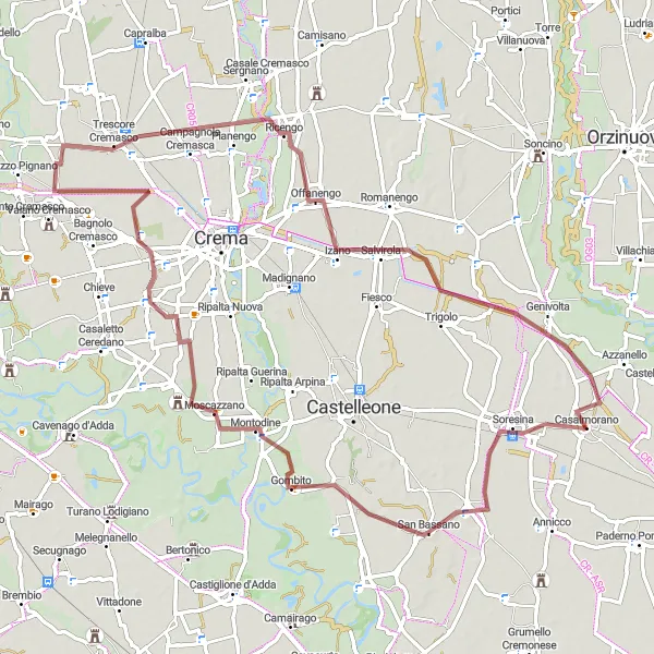 Kartminiatyr av "Eventyrlystne Grusstier" sykkelinspirasjon i Lombardia, Italy. Generert av Tarmacs.app sykkelrutoplanlegger