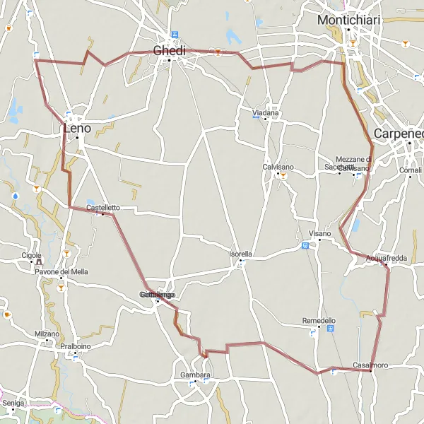 Miniature de la carte de l'inspiration cycliste "Itinéraire gravel près de Casalmoro" dans la Lombardia, Italy. Générée par le planificateur d'itinéraire cycliste Tarmacs.app