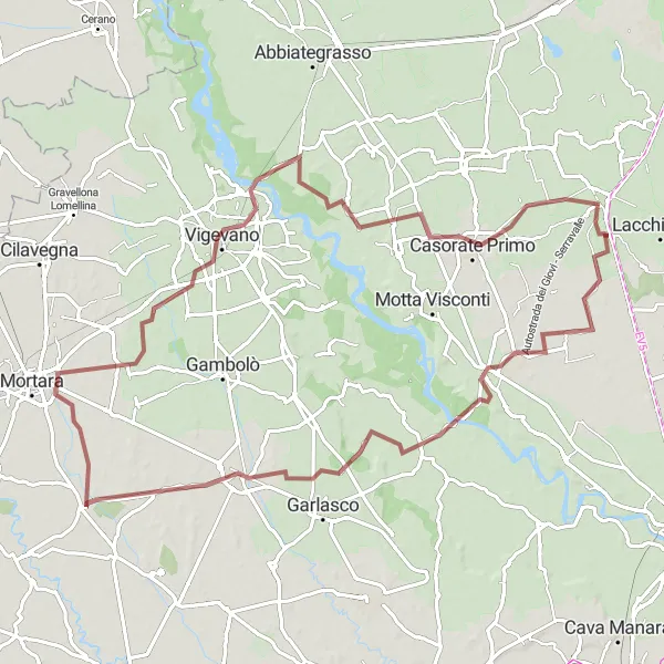 Kartminiatyr av "Tromello - Vigevano - Castello di Binasco Grusväg Cykelväg" cykelinspiration i Lombardia, Italy. Genererad av Tarmacs.app cykelruttplanerare