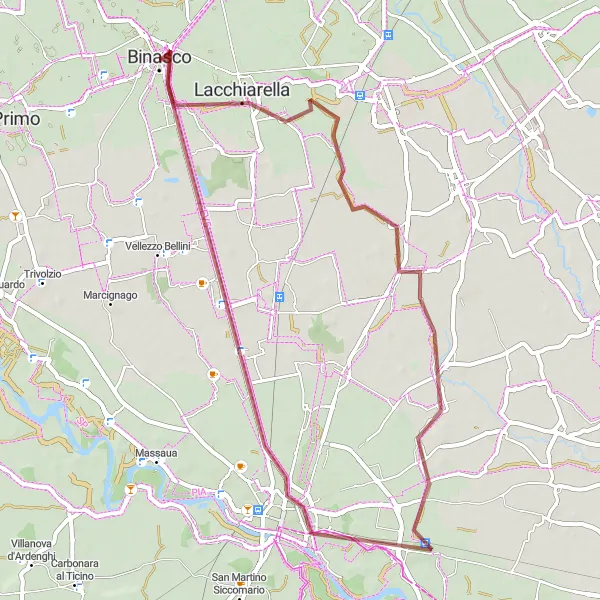 Zemljevid v pomanjšavi "Kolesarska pot Lacchiarella - Casarile" kolesarske inspiracije v Lombardia, Italy. Generirano z načrtovalcem kolesarskih poti Tarmacs.app