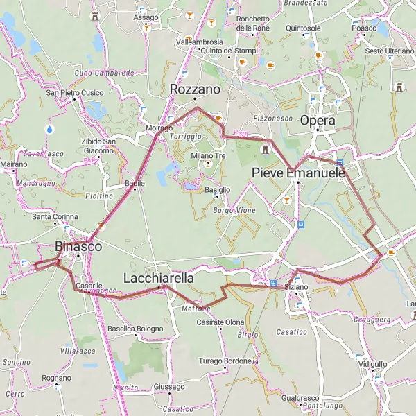 Kartminiatyr av "Grusväg till Casarile" cykelinspiration i Lombardia, Italy. Genererad av Tarmacs.app cykelruttplanerare