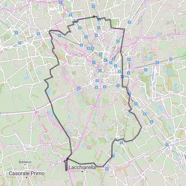 Mapa miniatúra "Cyklistická trasa okolo Casarile" cyklistická inšpirácia v Lombardia, Italy. Vygenerované cyklistickým plánovačom trás Tarmacs.app