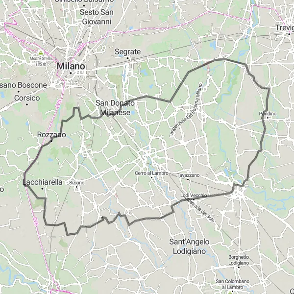 Map miniature of "Casarile-Lodi Loop" cycling inspiration in Lombardia, Italy. Generated by Tarmacs.app cycling route planner