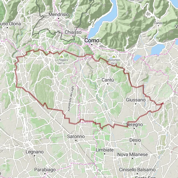 Miniaturní mapa "Gravelová okružní trasa kolem Casatenovo" inspirace pro cyklisty v oblasti Lombardia, Italy. Vytvořeno pomocí plánovače tras Tarmacs.app