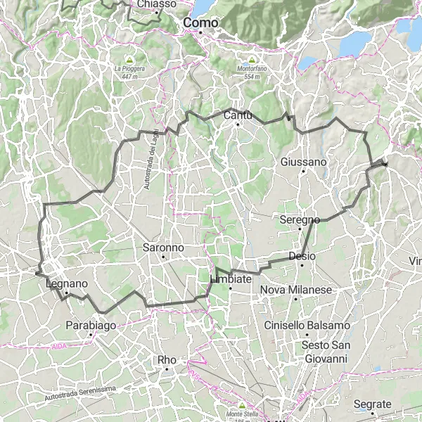 Miniaturní mapa "Road okružní trasa kolem Casatenovo" inspirace pro cyklisty v oblasti Lombardia, Italy. Vytvořeno pomocí plánovače tras Tarmacs.app