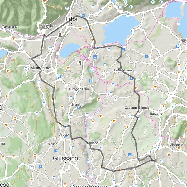 Miniaturní mapa "Okružní cyklistická trasa Briosco - Besana in Brianza" inspirace pro cyklisty v oblasti Lombardia, Italy. Vytvořeno pomocí plánovače tras Tarmacs.app