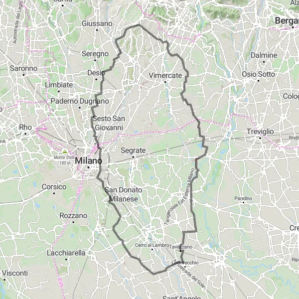 Miniaturní mapa "Trasa okolo Sulbiate a Bellinzago Lombardo" inspirace pro cyklisty v oblasti Lombardia, Italy. Vytvořeno pomocí plánovače tras Tarmacs.app