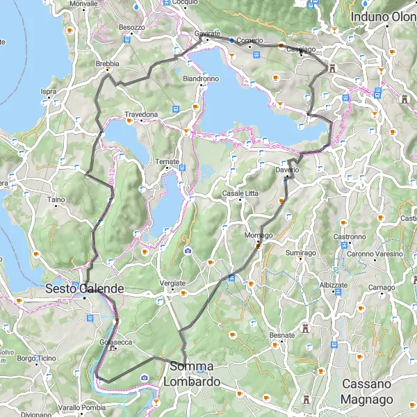 Map miniature of "The Casciago Circuit" cycling inspiration in Lombardia, Italy. Generated by Tarmacs.app cycling route planner