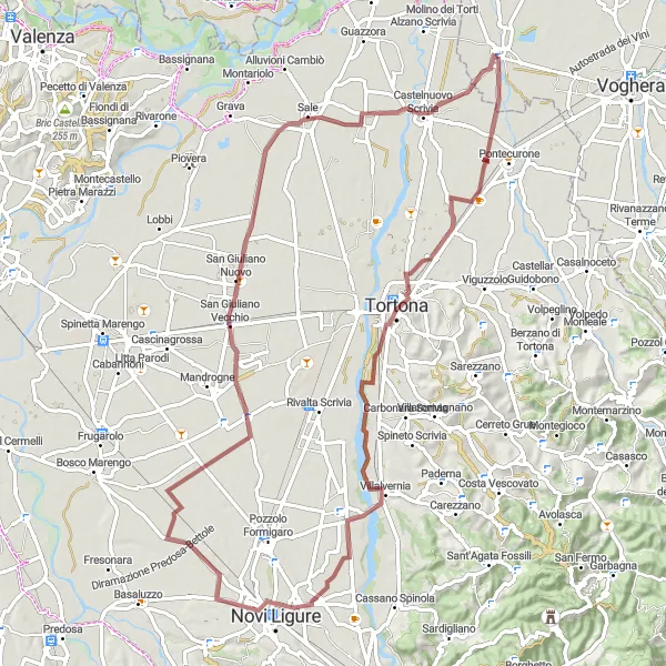 Kartminiatyr av "Grusväg mot Tortona och Castelnuovo Scrivia" cykelinspiration i Lombardia, Italy. Genererad av Tarmacs.app cykelruttplanerare