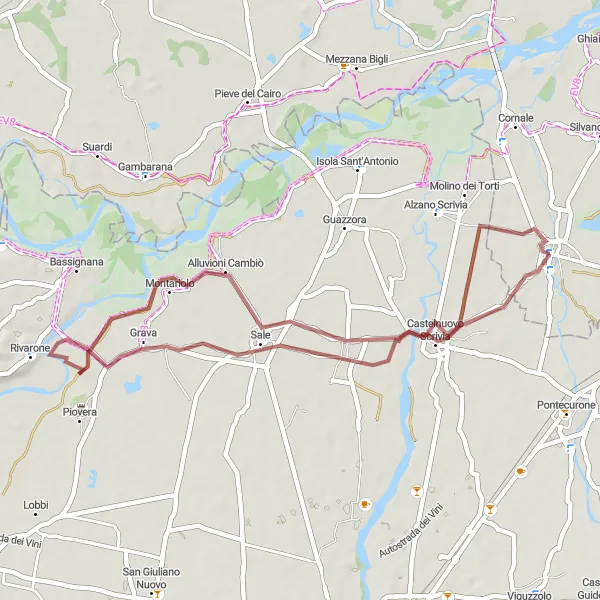 Mapa miniatúra "Gravelová jazda okolo Casei" cyklistická inšpirácia v Lombardia, Italy. Vygenerované cyklistickým plánovačom trás Tarmacs.app
