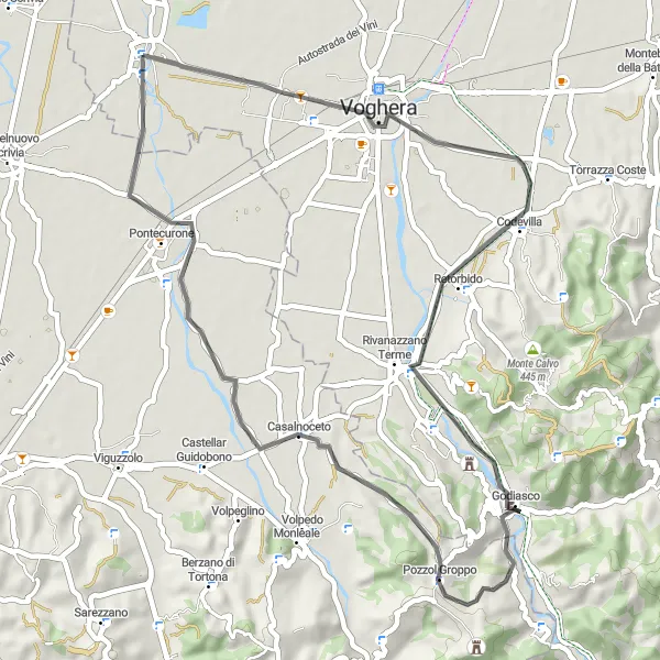 Miniatua del mapa de inspiración ciclista "Ruta de ciclismo de ruta cerca de Casei con 347m de ascenso" en Lombardia, Italy. Generado por Tarmacs.app planificador de rutas ciclistas