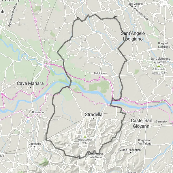 Miniaturní mapa "Výlet na kole kolem Lirio" inspirace pro cyklisty v oblasti Lombardia, Italy. Vytvořeno pomocí plánovače tras Tarmacs.app