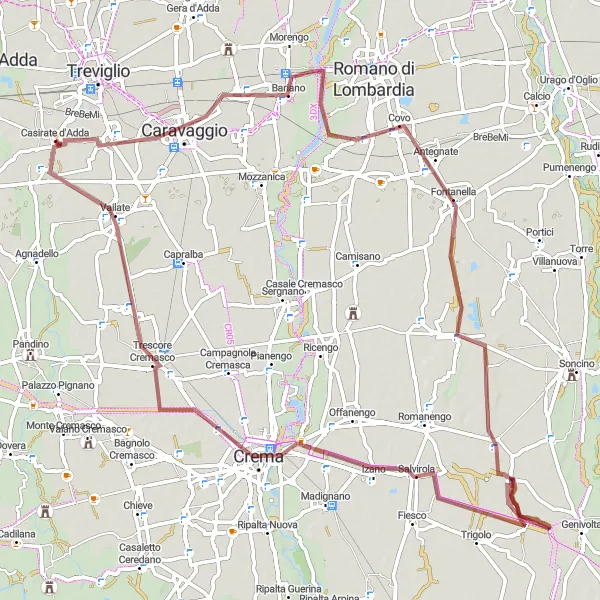 Miniatua del mapa de inspiración ciclista "Exploración en gravilla por pueblos históricos" en Lombardia, Italy. Generado por Tarmacs.app planificador de rutas ciclistas