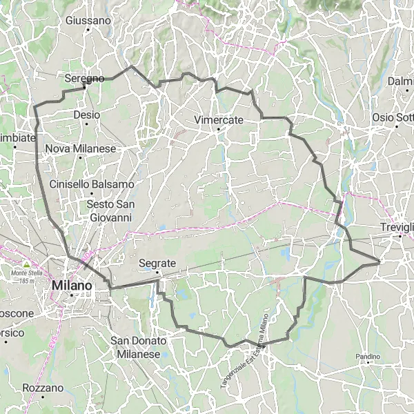 Map miniature of "Casirate d'Adda Loop" cycling inspiration in Lombardia, Italy. Generated by Tarmacs.app cycling route planner