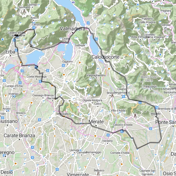 Zemljevid v pomanjšavi "Kolesarska pot Belvedere - Rogeno" kolesarske inspiracije v Lombardia, Italy. Generirano z načrtovalcem kolesarskih poti Tarmacs.app