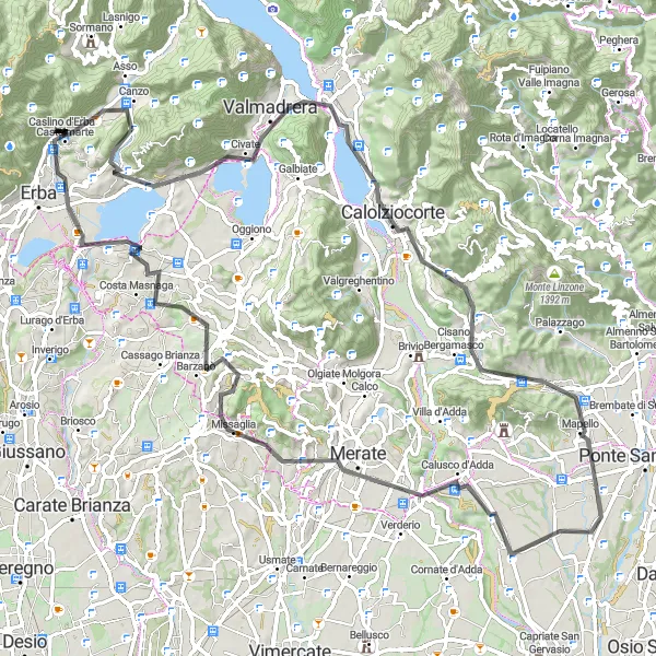 Miniatura della mappa di ispirazione al ciclismo "Esplorando le bellezze naturali della Lombardia" nella regione di Lombardia, Italy. Generata da Tarmacs.app, pianificatore di rotte ciclistiche