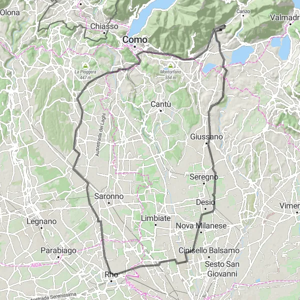 Miniatua del mapa de inspiración ciclista "Ruta Escénica de Ciclismo por los Alrededores de Caslino d'Erba" en Lombardia, Italy. Generado por Tarmacs.app planificador de rutas ciclistas