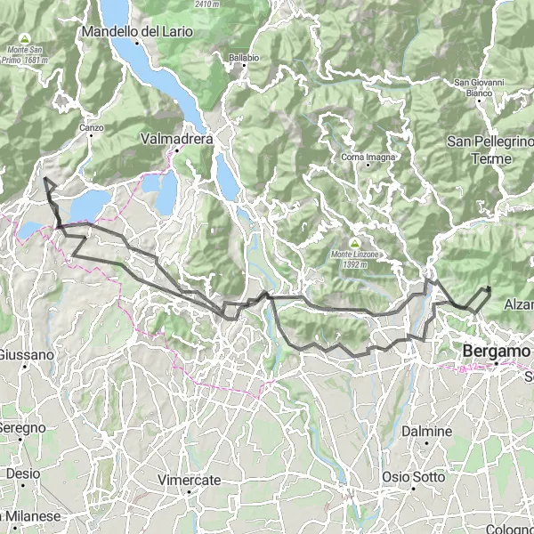 Miniatua del mapa de inspiración ciclista "Ruta de Ciclismo de Carretera alrededor de Caslino d'Erba" en Lombardia, Italy. Generado por Tarmacs.app planificador de rutas ciclistas