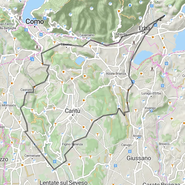 Miniatuurkaart van de fietsinspiratie "Verkenningstocht rond Erba vanuit Caslino d'Erba" in Lombardia, Italy. Gemaakt door de Tarmacs.app fietsrouteplanner