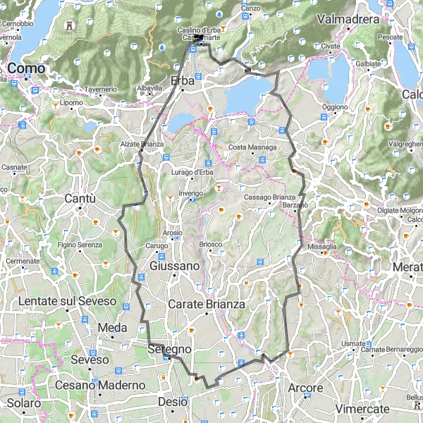 Map miniature of "Lombardia Loop" cycling inspiration in Lombardia, Italy. Generated by Tarmacs.app cycling route planner