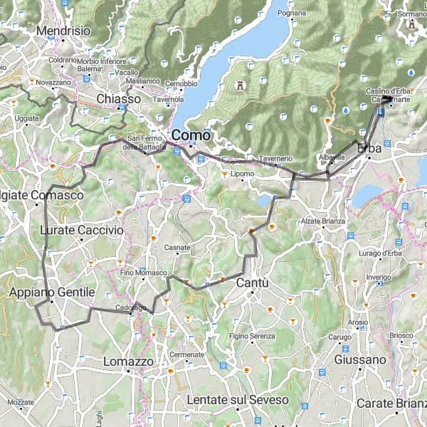 Kartminiatyr av "Landsvägscykling till San Fermo della Battaglia" cykelinspiration i Lombardia, Italy. Genererad av Tarmacs.app cykelruttplanerare