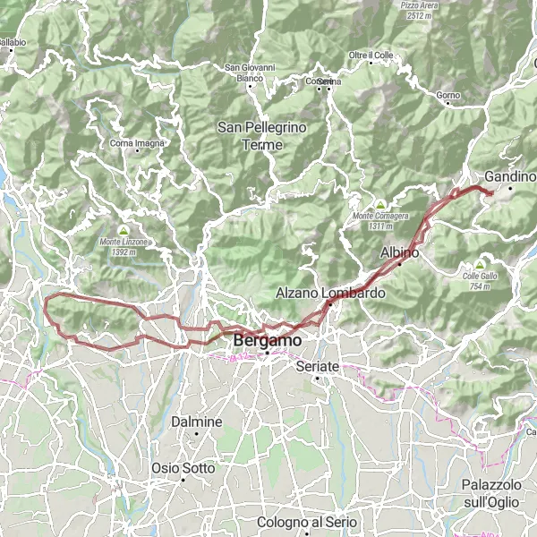 Kartminiatyr av "Upplev Bergamo och Monte Beio på två hjul" cykelinspiration i Lombardia, Italy. Genererad av Tarmacs.app cykelruttplanerare