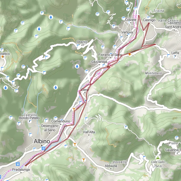 Miniatura della mappa di ispirazione al ciclismo "Passeggiata in bicicletta da Casnigo a Monte Beio" nella regione di Lombardia, Italy. Generata da Tarmacs.app, pianificatore di rotte ciclistiche