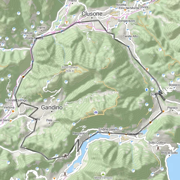 Miniaturní mapa "Okružní trasa kolem Casniga" inspirace pro cyklisty v oblasti Lombardia, Italy. Vytvořeno pomocí plánovače tras Tarmacs.app