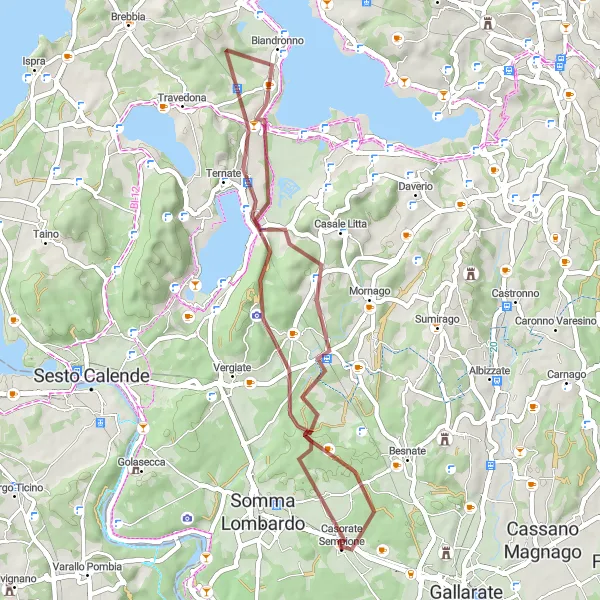 Karten-Miniaturansicht der Radinspiration "Graveltour um Casorate Sempione 2" in Lombardia, Italy. Erstellt vom Tarmacs.app-Routenplaner für Radtouren
