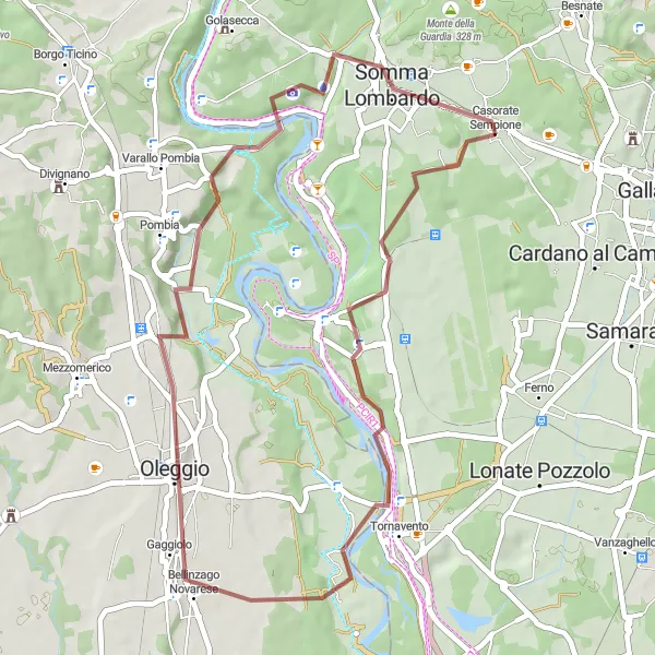 Kartminiatyr av "Sykling gjennom Vizzola Ticino og Marano Ticino" sykkelinspirasjon i Lombardia, Italy. Generert av Tarmacs.app sykkelrutoplanlegger