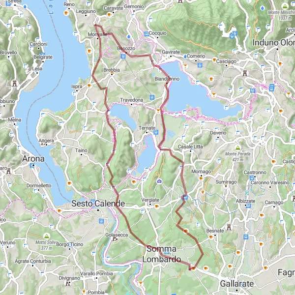 Miniaturní mapa "Cyklo okruh kolem Somma Lombardo" inspirace pro cyklisty v oblasti Lombardia, Italy. Vytvořeno pomocí plánovače tras Tarmacs.app