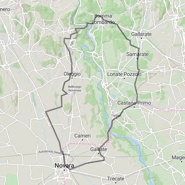 Miniatura della mappa di ispirazione al ciclismo "Giro in bicicletta tra Cascinette d'Ivrea e Albiano d'Ivrea" nella regione di Lombardia, Italy. Generata da Tarmacs.app, pianificatore di rotte ciclistiche