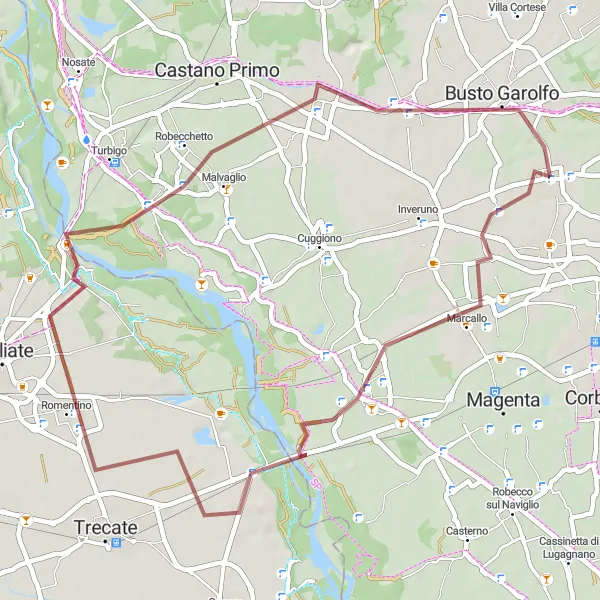 Miniature de la carte de l'inspiration cycliste "Romentino Loop" dans la Lombardia, Italy. Générée par le planificateur d'itinéraire cycliste Tarmacs.app