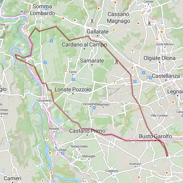 Map miniature of "Gravel Adventure to Busto Arsizio" cycling inspiration in Lombardia, Italy. Generated by Tarmacs.app cycling route planner