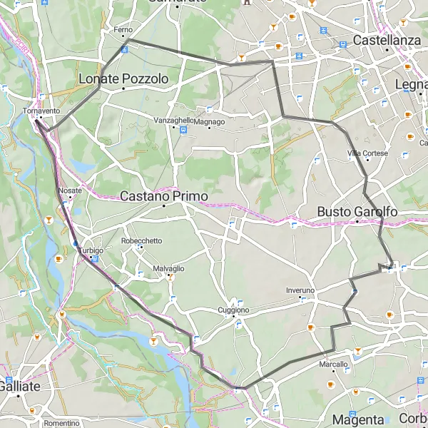 Map miniature of "Bernate Ticino Road Loop" cycling inspiration in Lombardia, Italy. Generated by Tarmacs.app cycling route planner