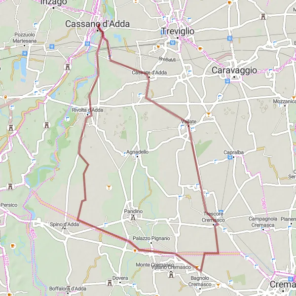 Mapa miniatúra "Gravelová cesta do okolitých dedín" cyklistická inšpirácia v Lombardia, Italy. Vygenerované cyklistickým plánovačom trás Tarmacs.app