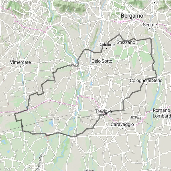 Mapa miniatúra "Road Cycling Loop near Cassina de' Pecchi" cyklistická inšpirácia v Lombardia, Italy. Vygenerované cyklistickým plánovačom trás Tarmacs.app