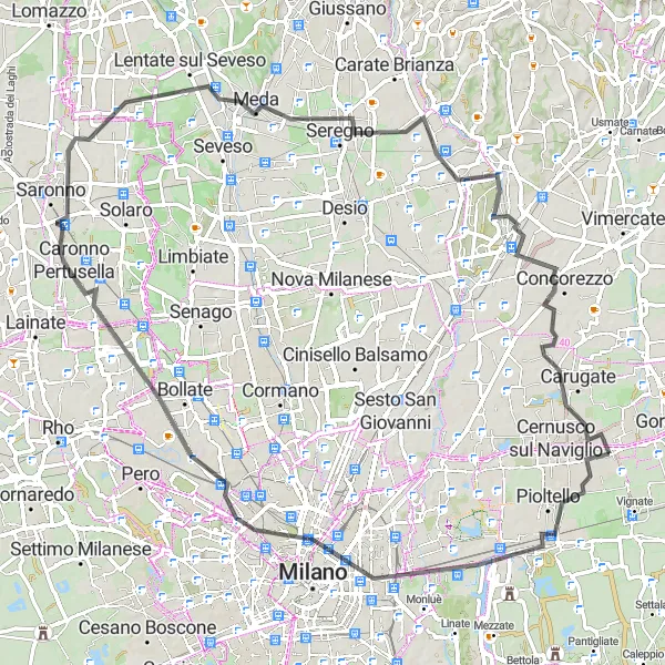 Miniatua del mapa de inspiración ciclista "Ruta de las Villas" en Lombardia, Italy. Generado por Tarmacs.app planificador de rutas ciclistas