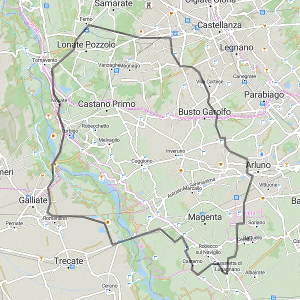 Miniaturní mapa "Kulturní objevy Lombardie na kole" inspirace pro cyklisty v oblasti Lombardia, Italy. Vytvořeno pomocí plánovače tras Tarmacs.app