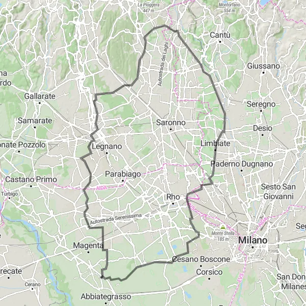 Kartminiatyr av "Landsbygdsliv i Lombardia" sykkelinspirasjon i Lombardia, Italy. Generert av Tarmacs.app sykkelrutoplanlegger