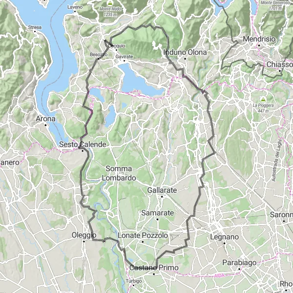 Kartminiatyr av "Lång cykeltur genom besöksvärda platser i Lombardia" cykelinspiration i Lombardia, Italy. Genererad av Tarmacs.app cykelruttplanerare