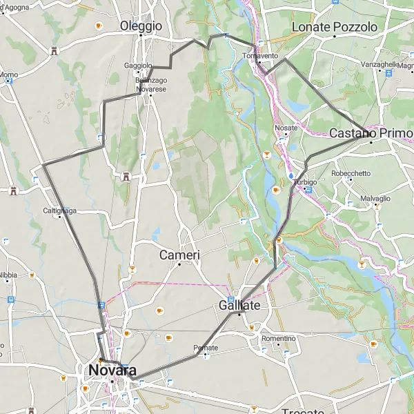 Mapa miniatúra "Okruh Turbigo - Castano Primo" cyklistická inšpirácia v Lombardia, Italy. Vygenerované cyklistickým plánovačom trás Tarmacs.app