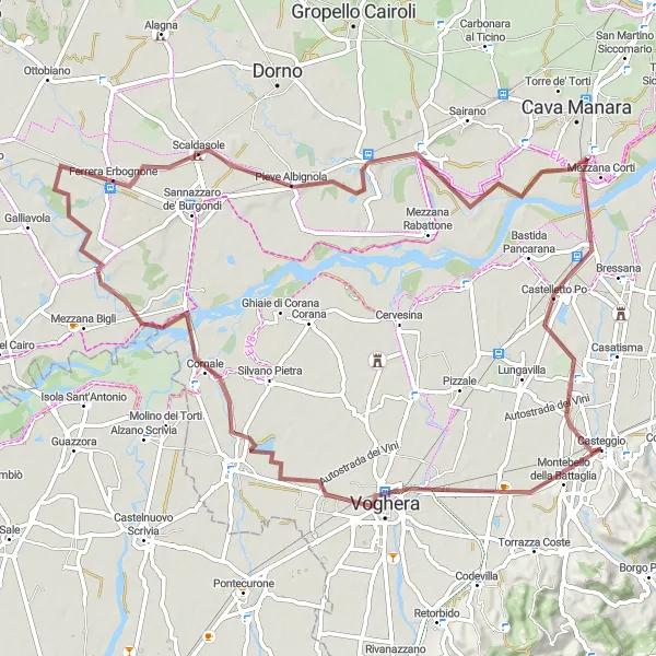 Map miniature of "Gravel Adventure to Zinasco Nuovo" cycling inspiration in Lombardia, Italy. Generated by Tarmacs.app cycling route planner