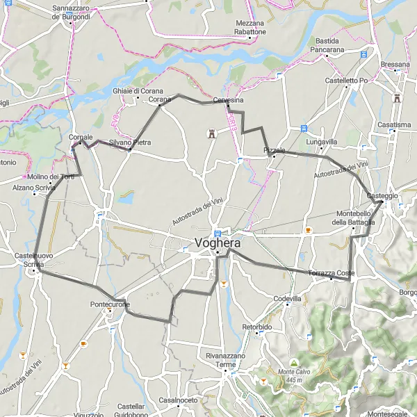 Miniatura della mappa di ispirazione al ciclismo "Giro in bici Casteggio - Casteggio" nella regione di Lombardia, Italy. Generata da Tarmacs.app, pianificatore di rotte ciclistiche