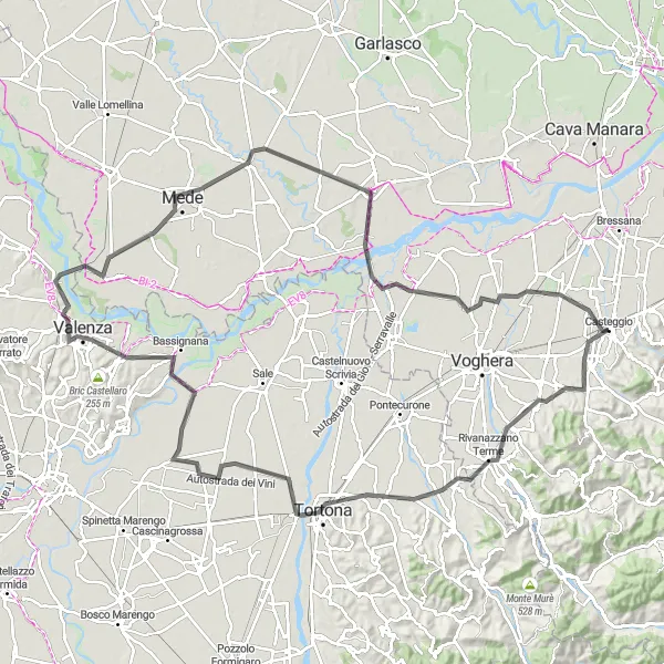 Miniatura della mappa di ispirazione al ciclismo "Giro in bici da Casteggio a Casteggio" nella regione di Lombardia, Italy. Generata da Tarmacs.app, pianificatore di rotte ciclistiche