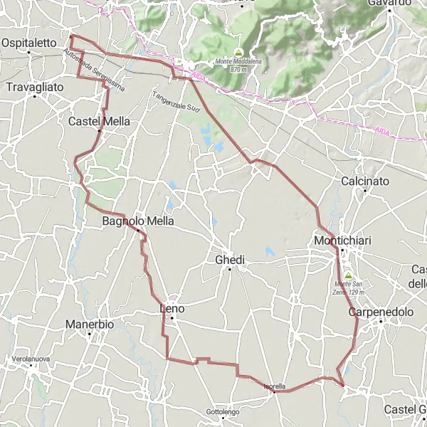 Kartminiatyr av "Montichiari Äventyr" cykelinspiration i Lombardia, Italy. Genererad av Tarmacs.app cykelruttplanerare