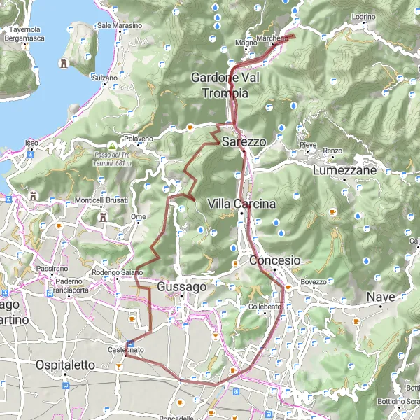 Kartminiatyr av "Grusvägen till Castegnato" cykelinspiration i Lombardia, Italy. Genererad av Tarmacs.app cykelruttplanerare